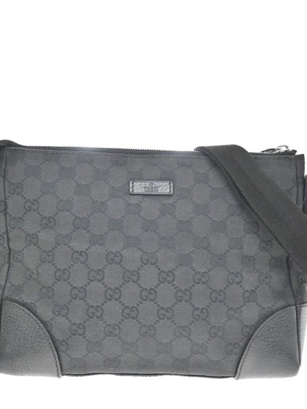 GUCCI Logo GG Pattern Shoulder Hand Bag Canvas Leather Black SHW Italy 35KD876